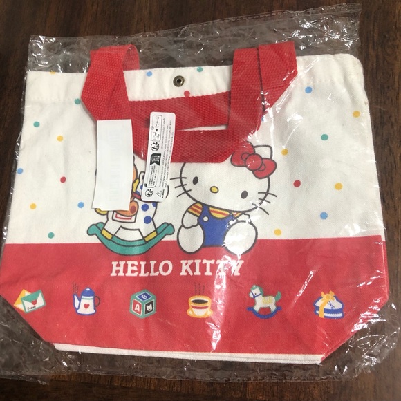 Hello Kitty  small shoulder canvas tote bag.cream red.Size 9” LX 11”W - Picture 4 of 4